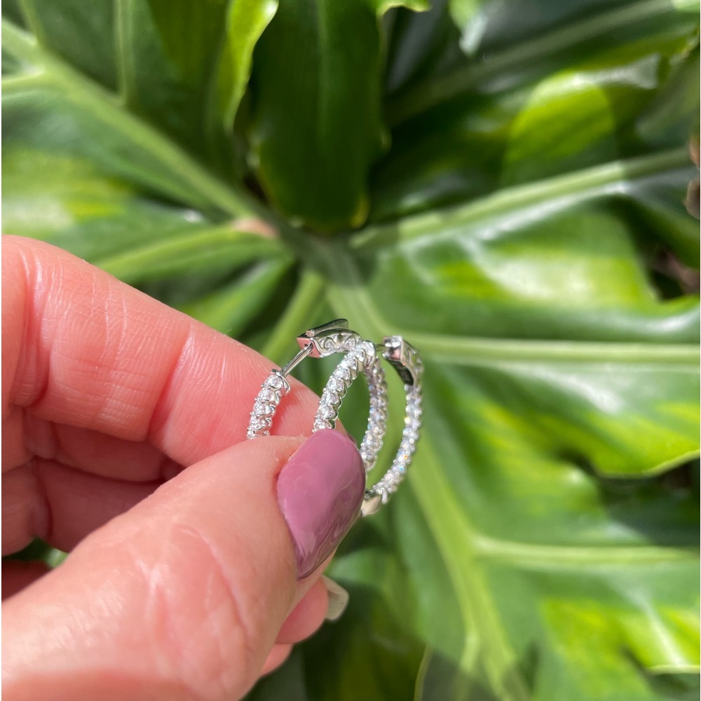 SS Inside- Out Wht CZ Hoops - Picture 5 of 11